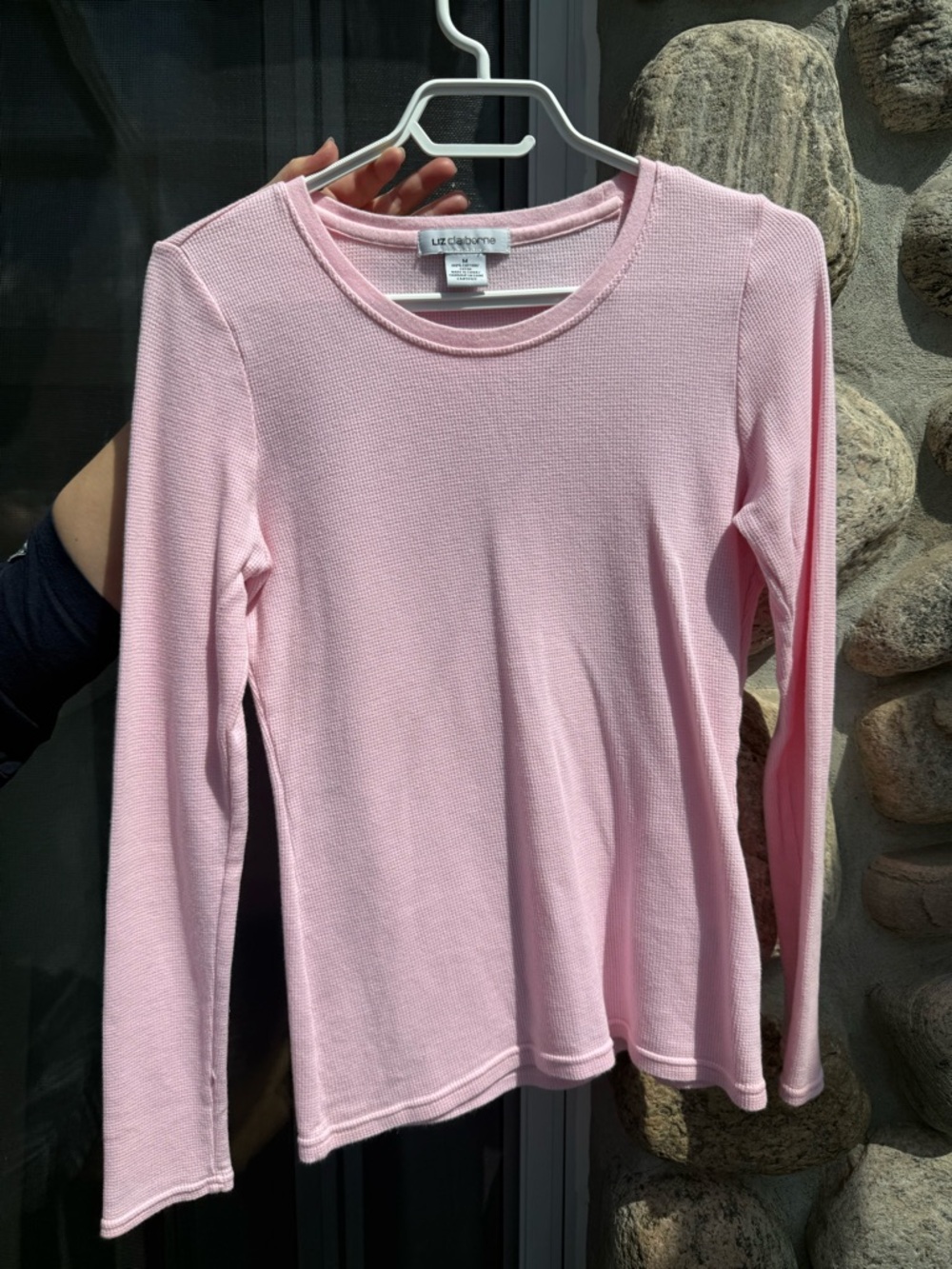 Liz Claiborne Pink Long Sleeve Top | Soft Ribbed Knit | Size M | Fitted